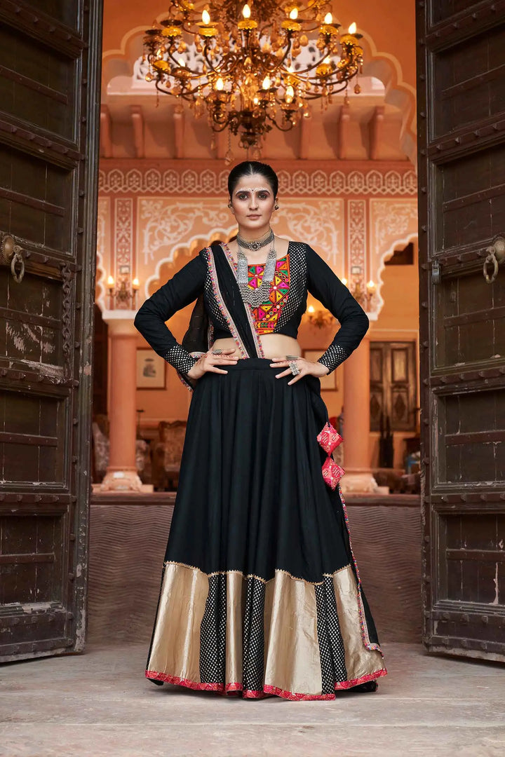 Black Navratri Lehenga With Embroidery & Mirror Work & Sequence Work