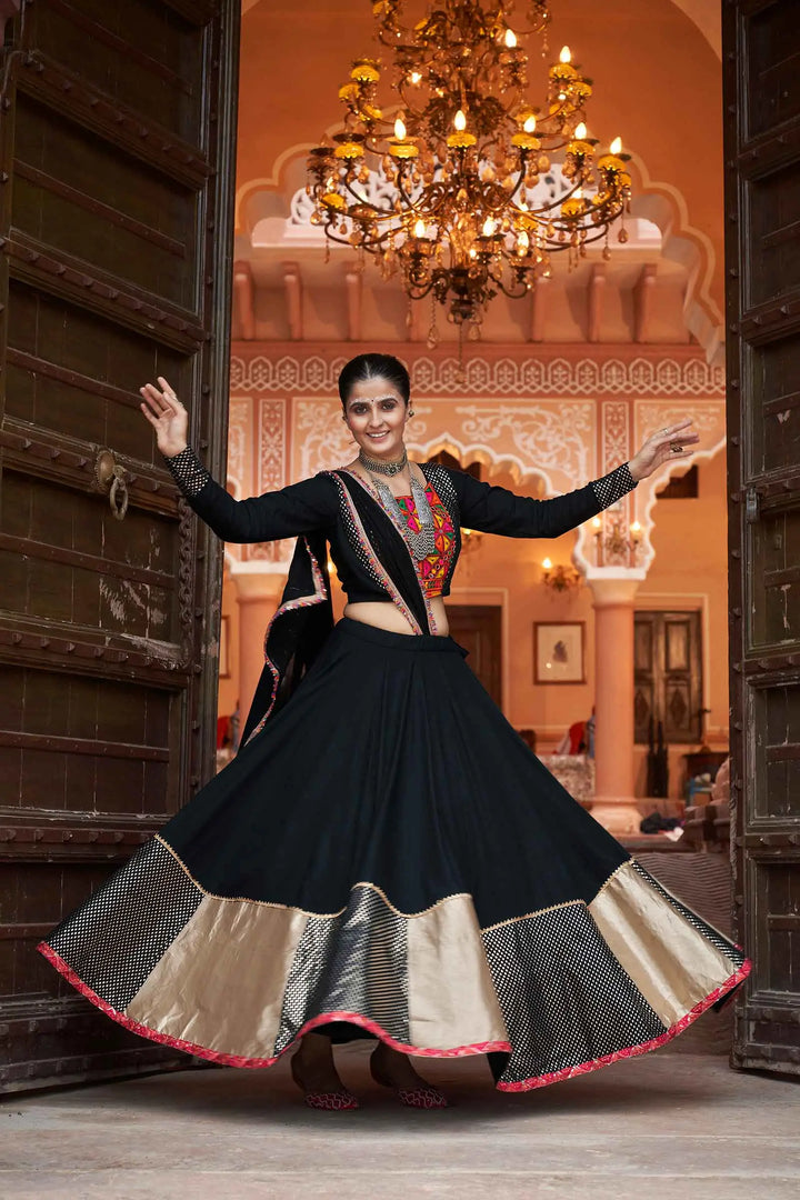 Black Navratri Lehenga With Embroidery & Mirror Work & Sequence Work