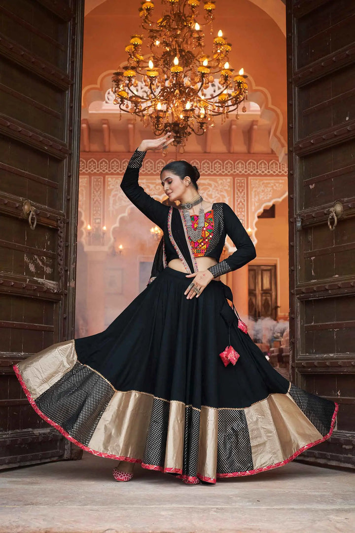 Black Navratri Lehenga With Embroidery & Mirror Work & Sequence Work