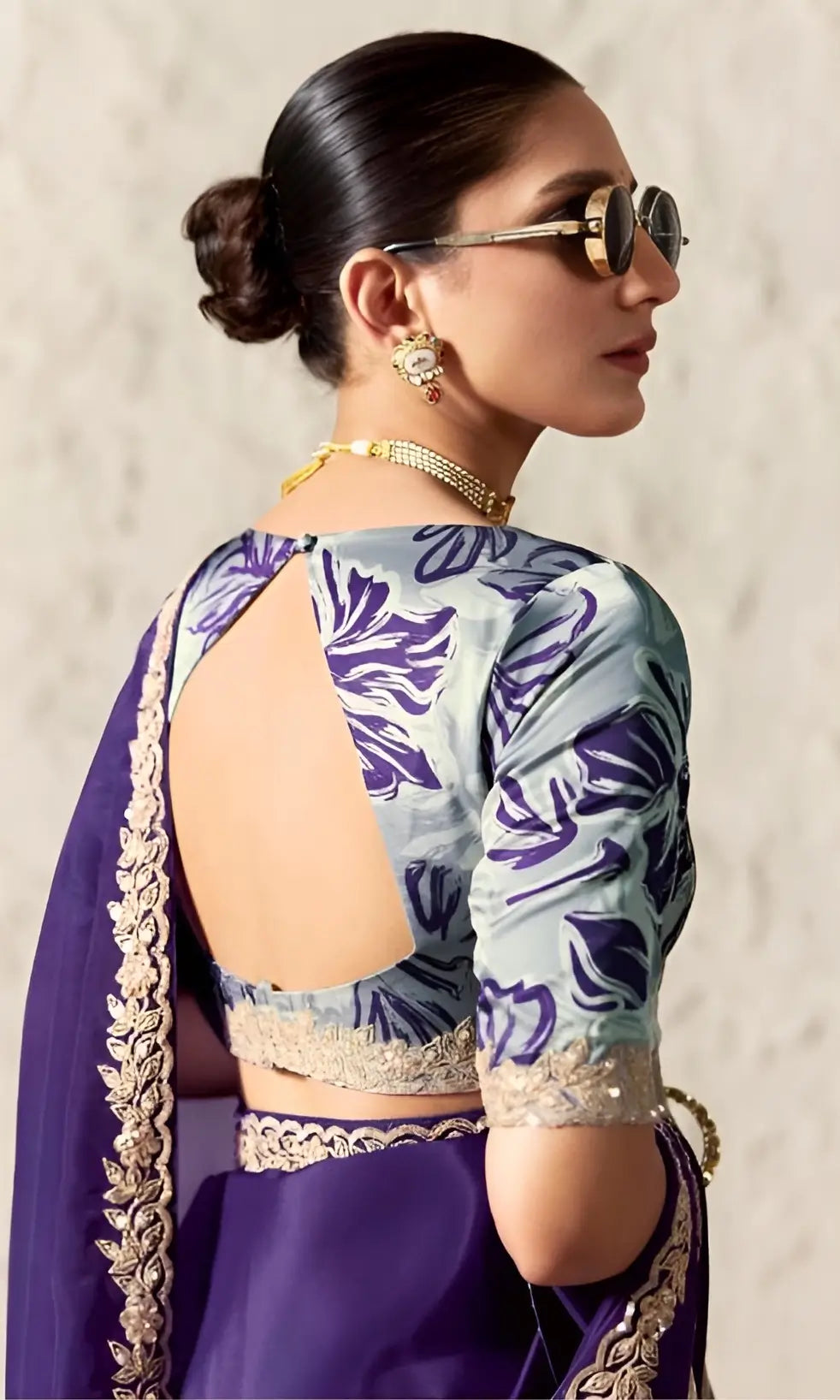 Deep Purple Embroidered Party Wear Saree