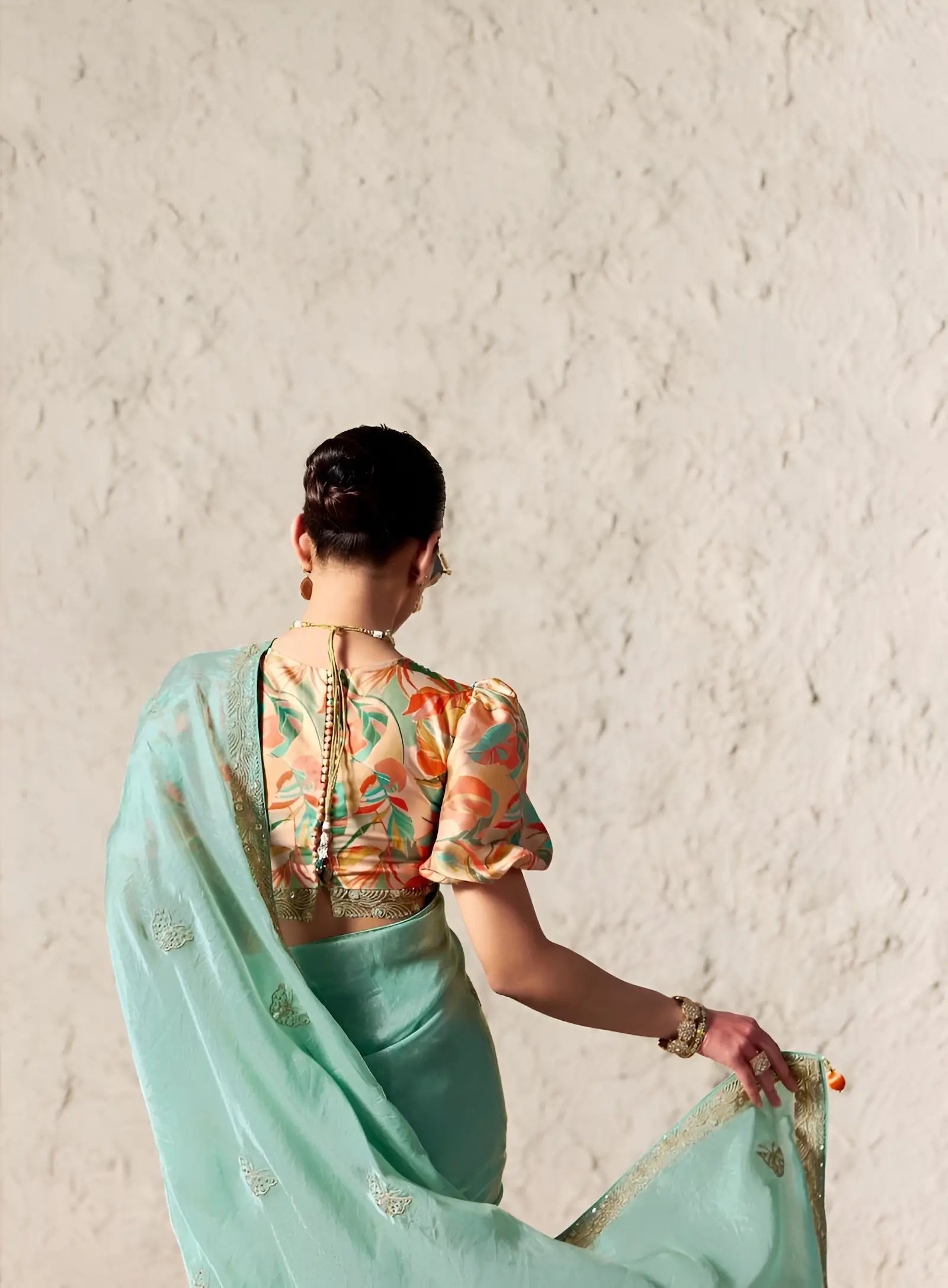 Mint Blue Embroidered Party Wear Saree