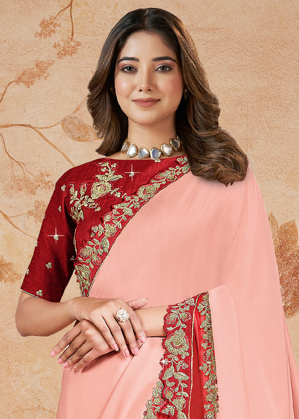 Shades Of Pink Satin Silk Saree having Resham, Zari, Cord Embroidrey & Stone work