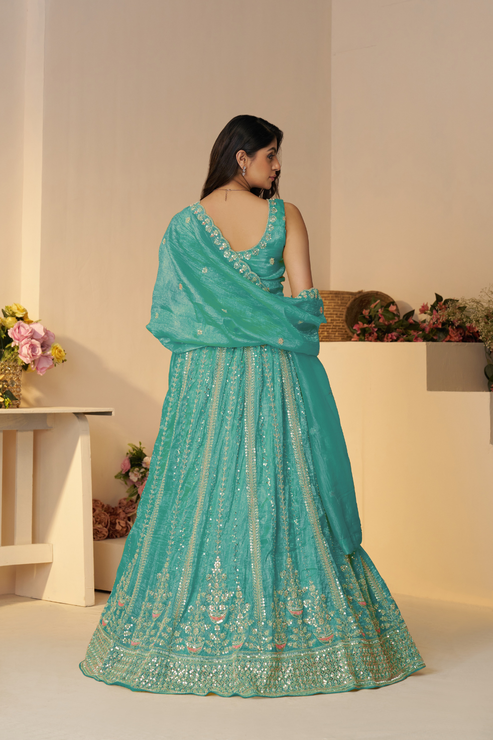 Sky Blue Silk Bridal Lehenga with Intricate Paisley Motifs and Embroidery - qivii