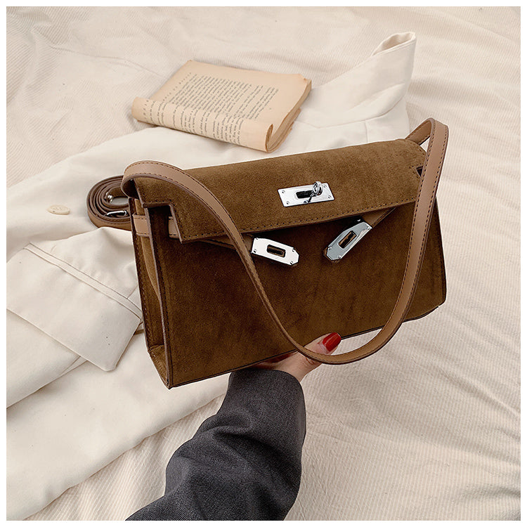 Women's Retro-Luxe Suede Mini Satchel - Convertible Underarm Crossbody Bag for Women | Vintage Brushed Texture in Caramel Ombre