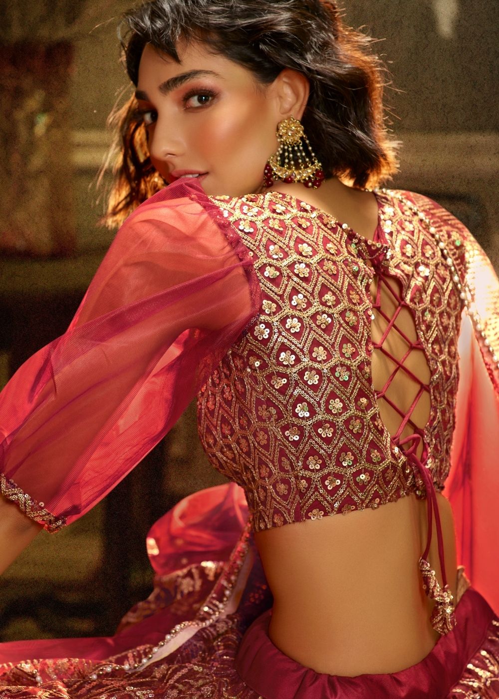 Maroon Soft Net Designer Lehenga Choli with overall Sequins work | Ready To Wear - qivii