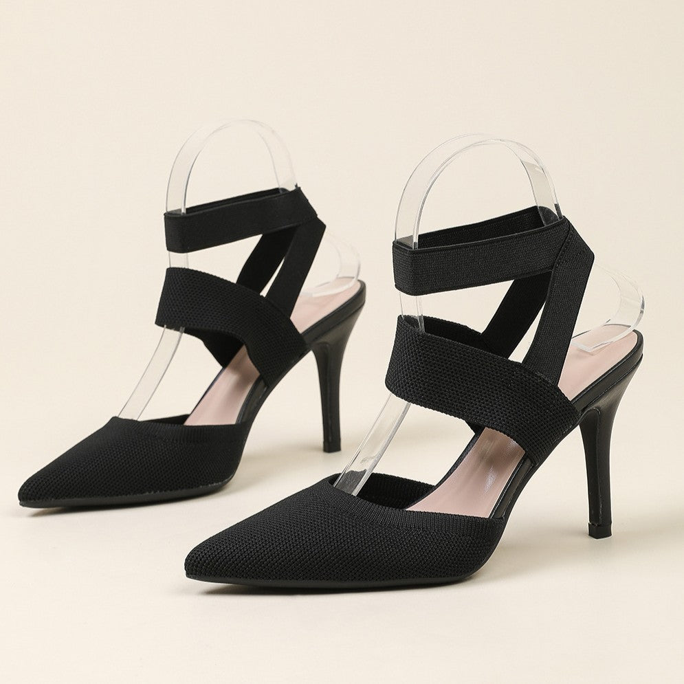 Women’s Amara Fabric Ankle-Strap Stiletto Pumps – Pointed-Toe Hollow Side Elegant Heels (US 4–10.5)