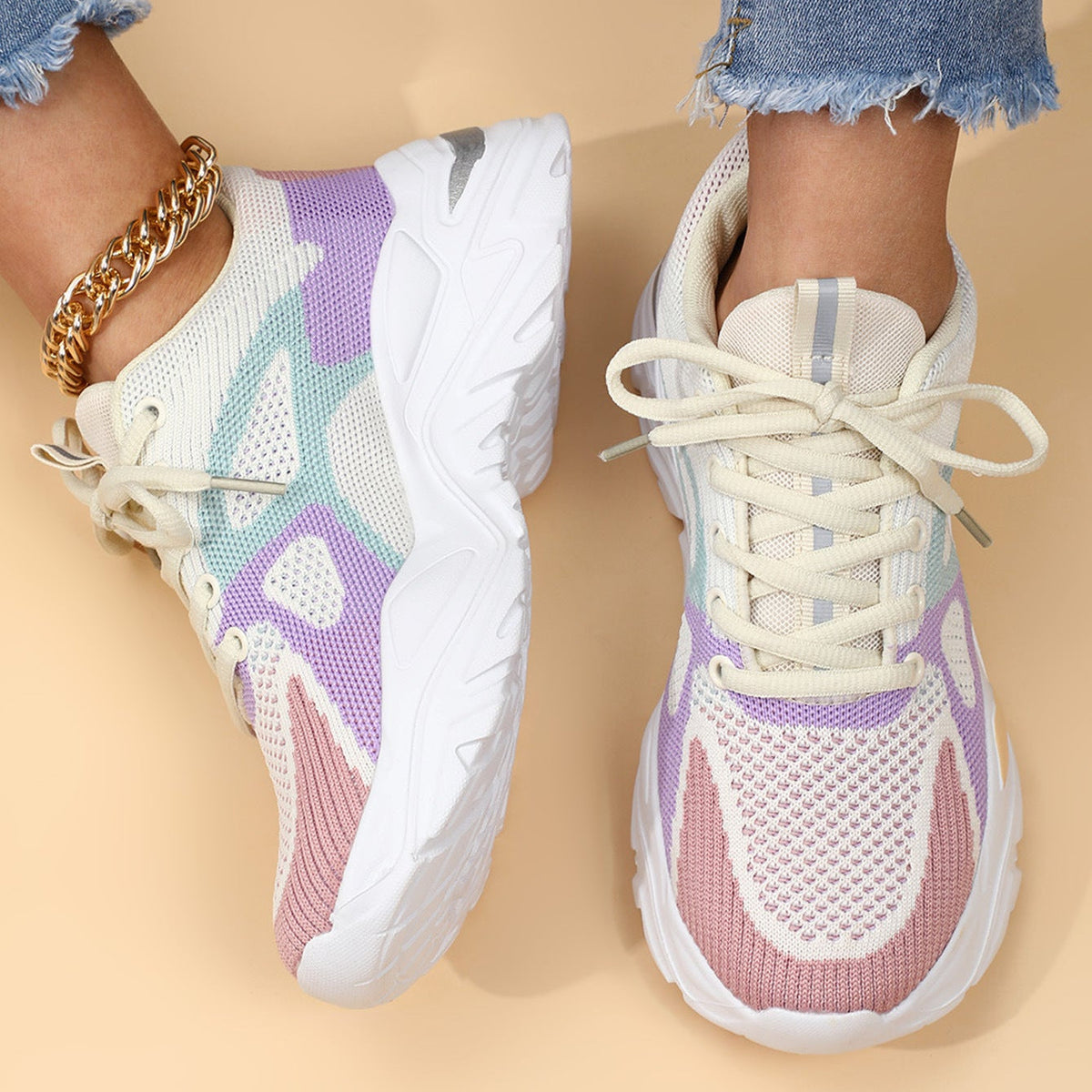 Women's Calyra Color-Block Knit Sneakers - Chunky Platform Walking Shoes with Pull Tab (US 4-11.5)