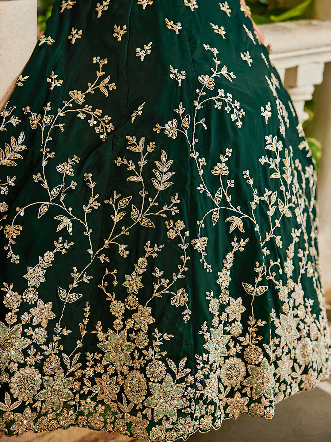 GREEN - Organza Sequinse embroidery Lehenga choli & Dupatta