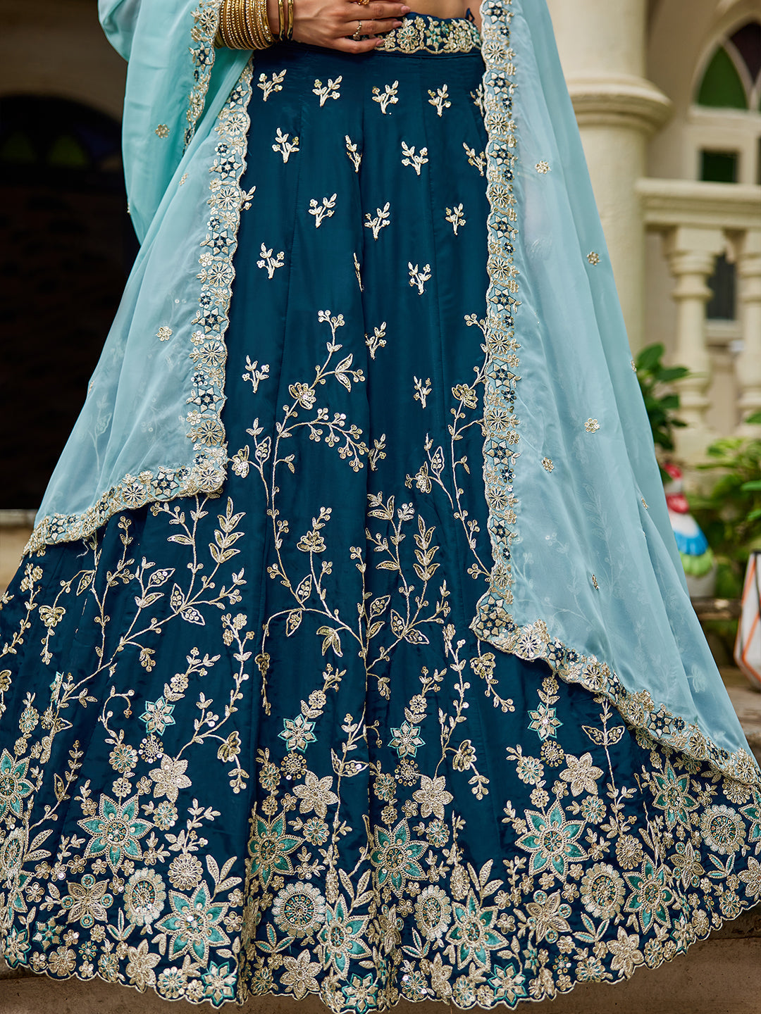 NAVYBLUE - Organza Sequinse embroidery Lehenga choli & Dupatta