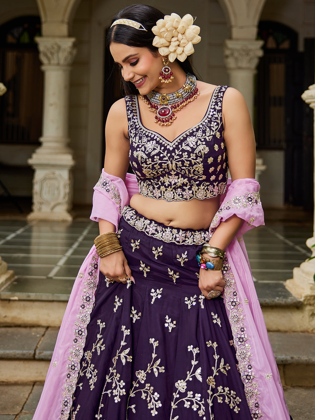 MAGENTA - Organza Sequinse embroidery Lehenga choli & Dupatta