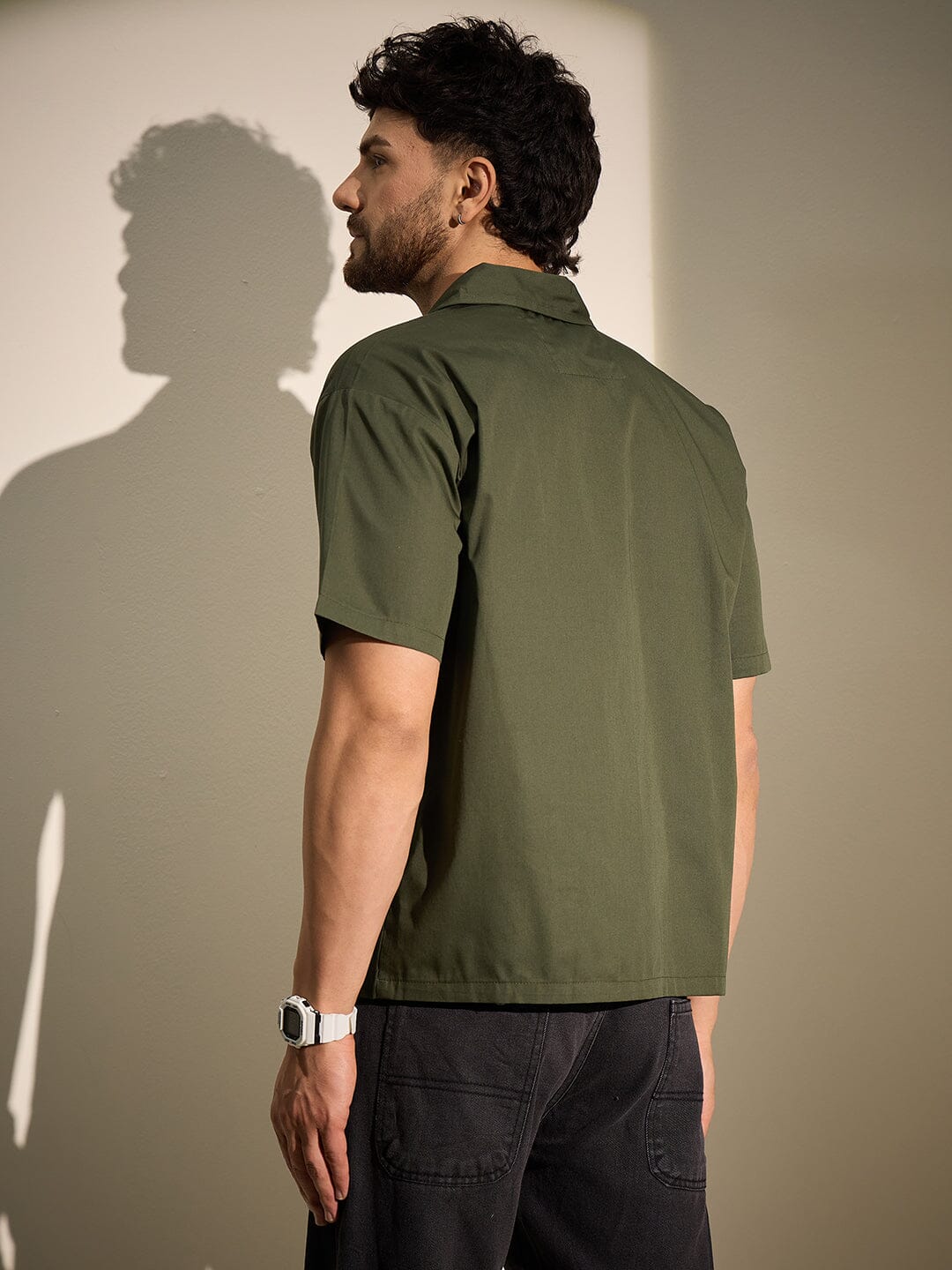 Olive Cracked Body Graphic Zipped Shirt