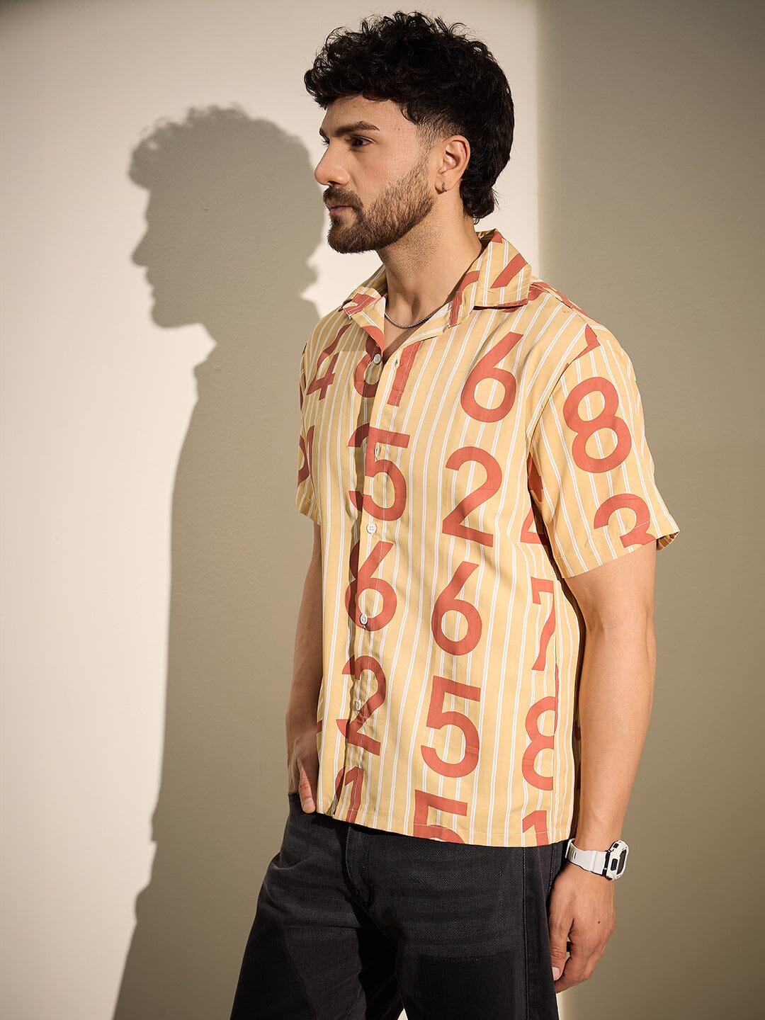 Mustard Striped Numerals Graphic Shirt