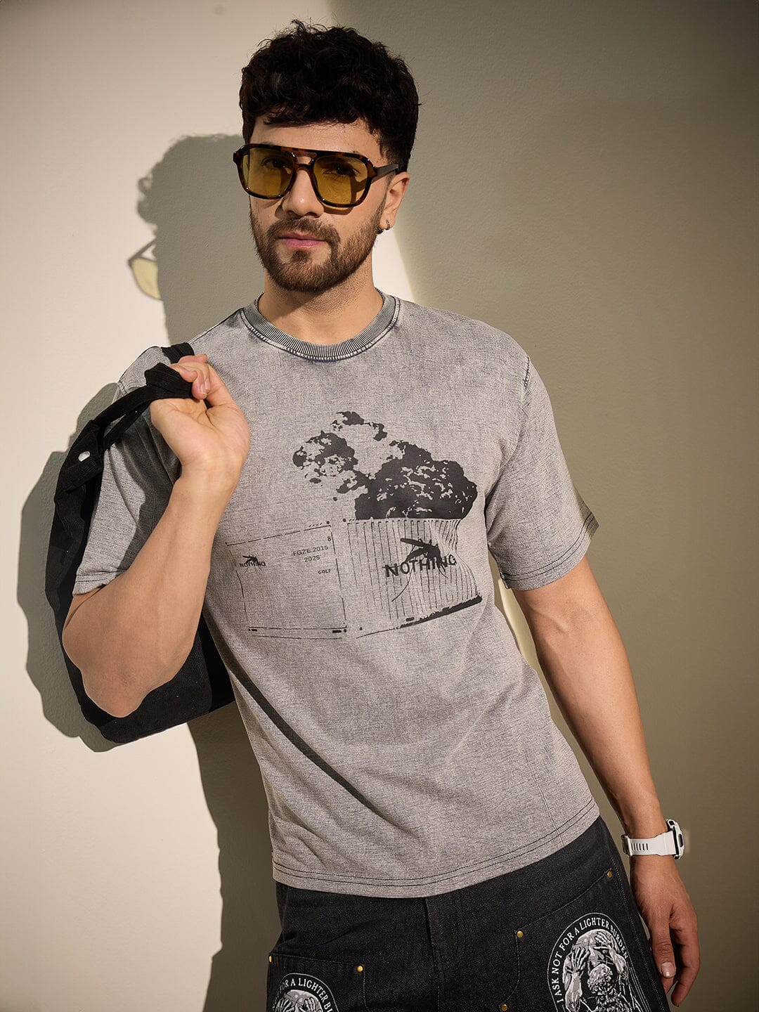 Acid Grey Container Graphic Oversized Tshirt