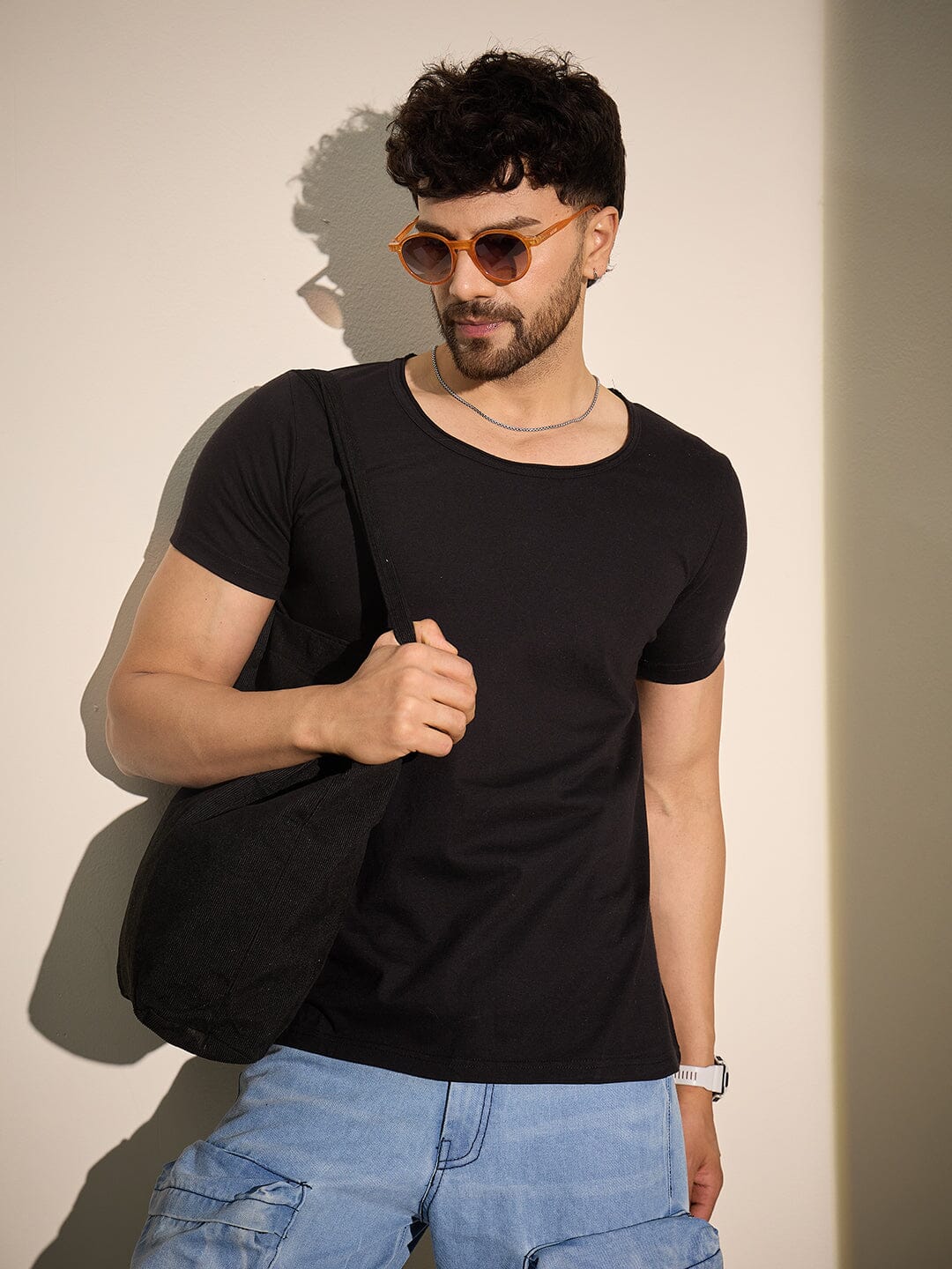 Black Deep Scoop Neck Tee