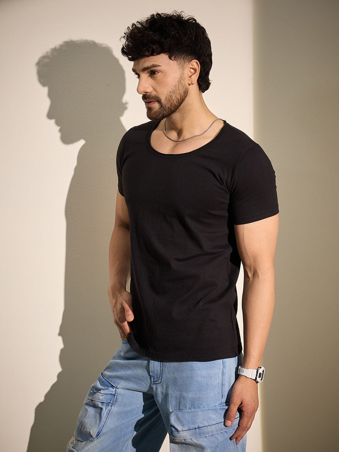Black Deep Scoop Neck Tee
