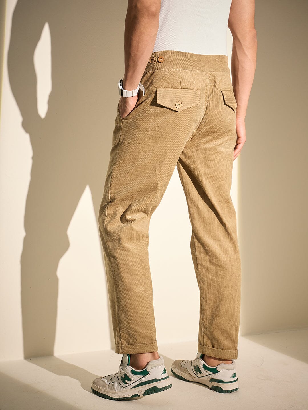 Taupe Pleated Corduroy Trousers