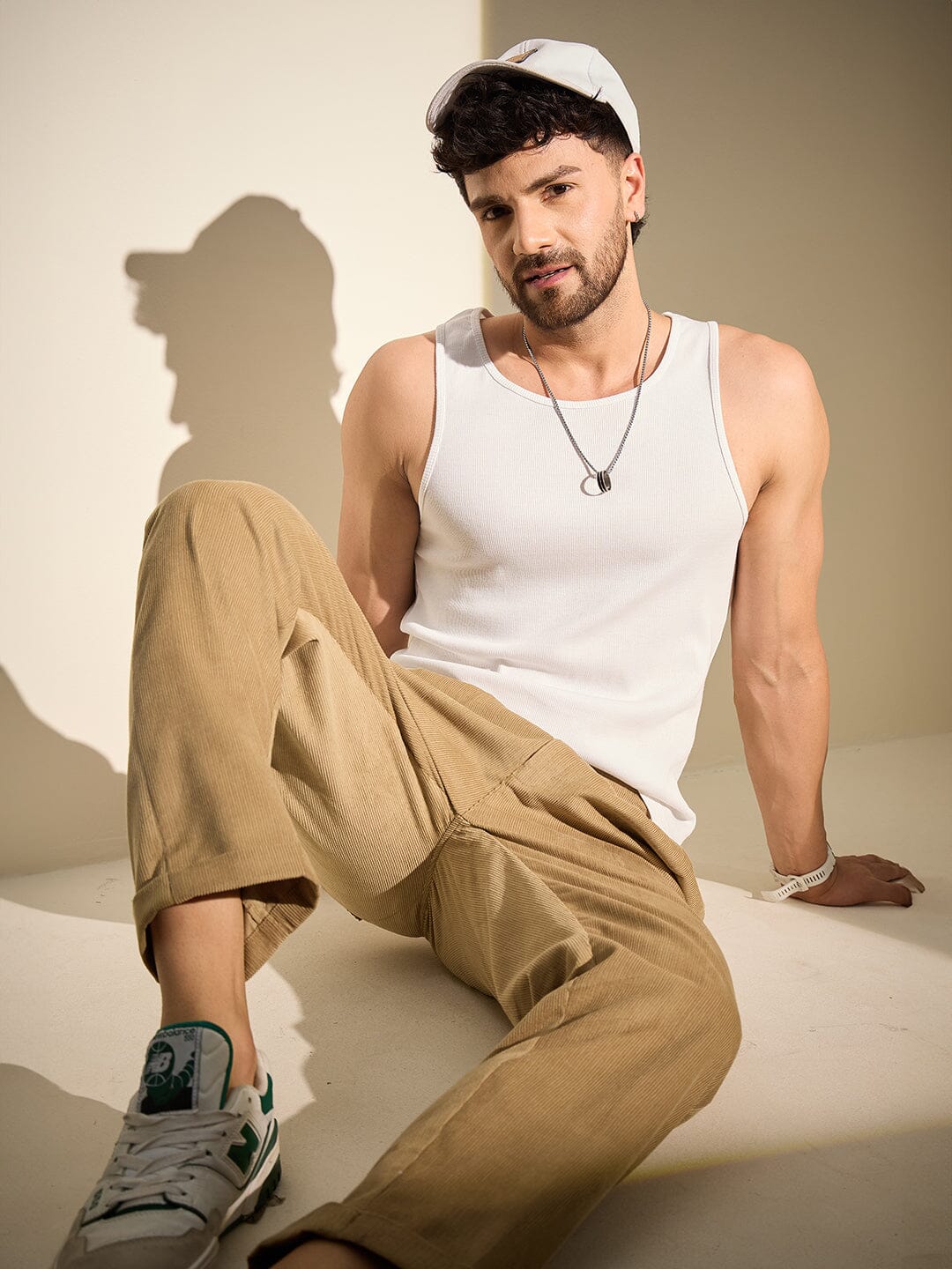 Taupe Pleated Corduroy Trousers