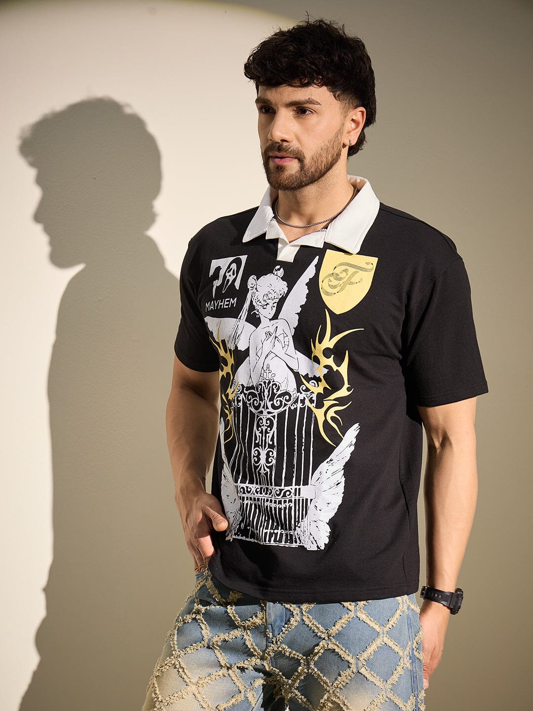 Black Mayhem Graphic Polo Tshirt