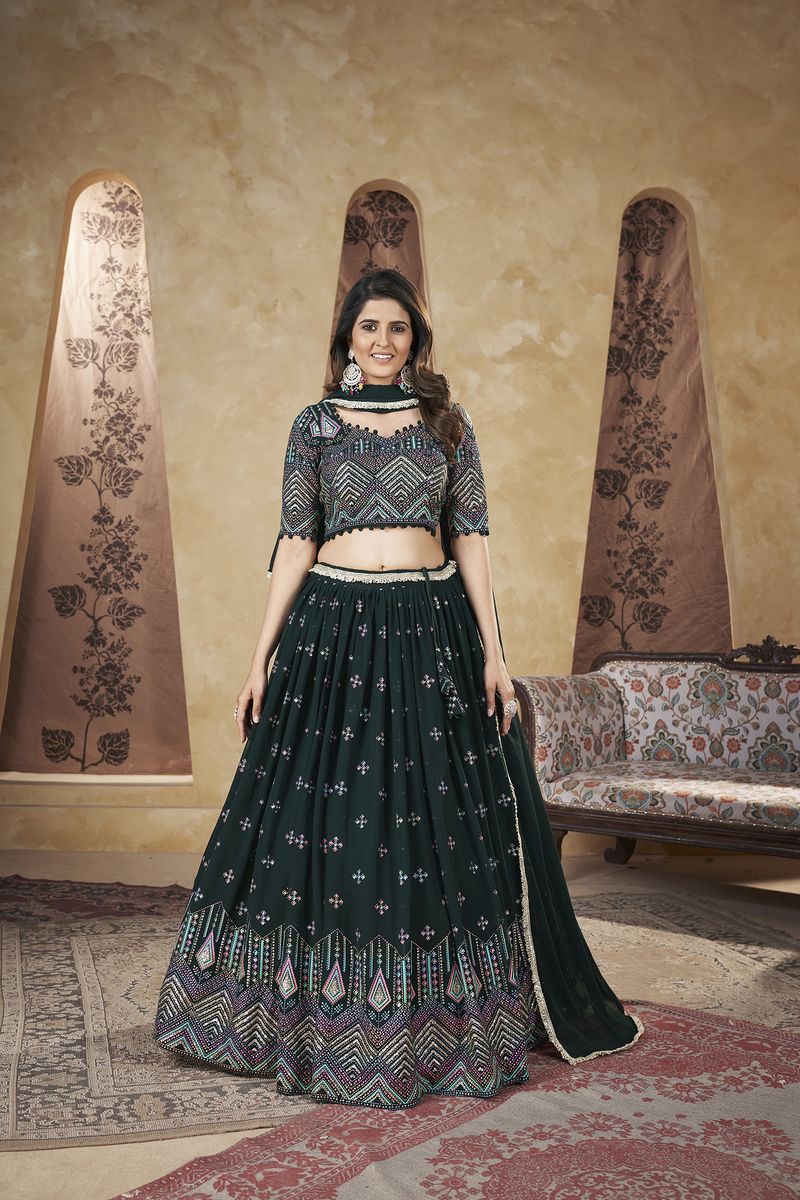 Green Designer Lehenga Choli With Dupatta For Beautiful Women Collection
