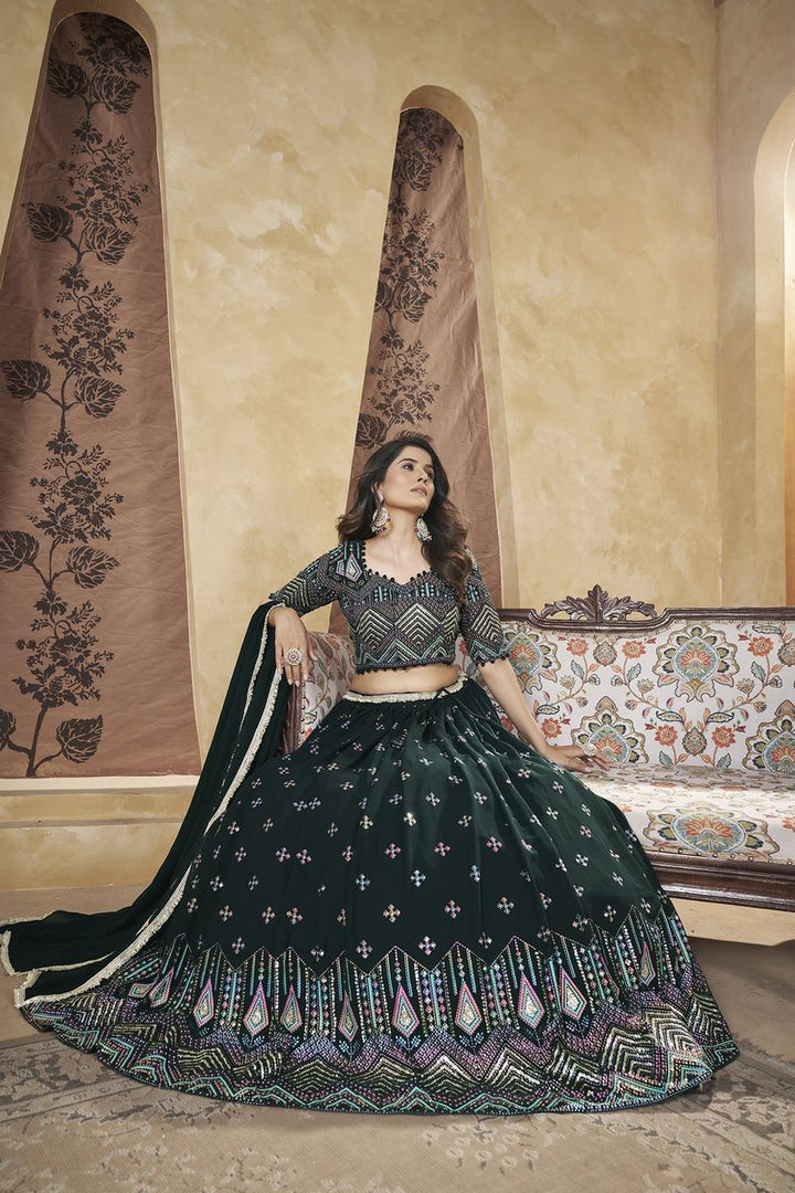 Green Designer Lehenga Choli With Dupatta For Beautiful Women Collection