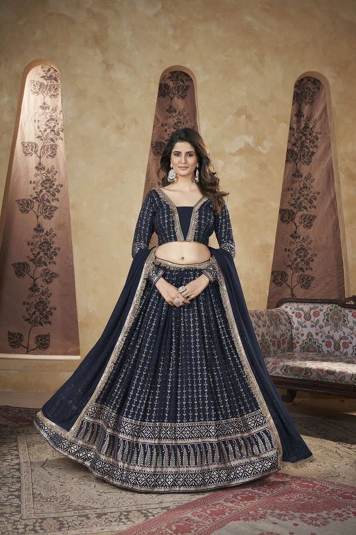 Navy Blue Designer Lehenga Choli With Dupatta For Beautiful Women Collection