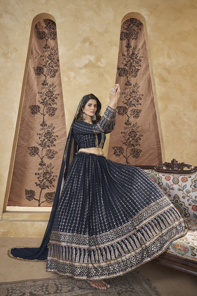 Navy Blue Designer Lehenga Choli With Dupatta For Beautiful Women Collection