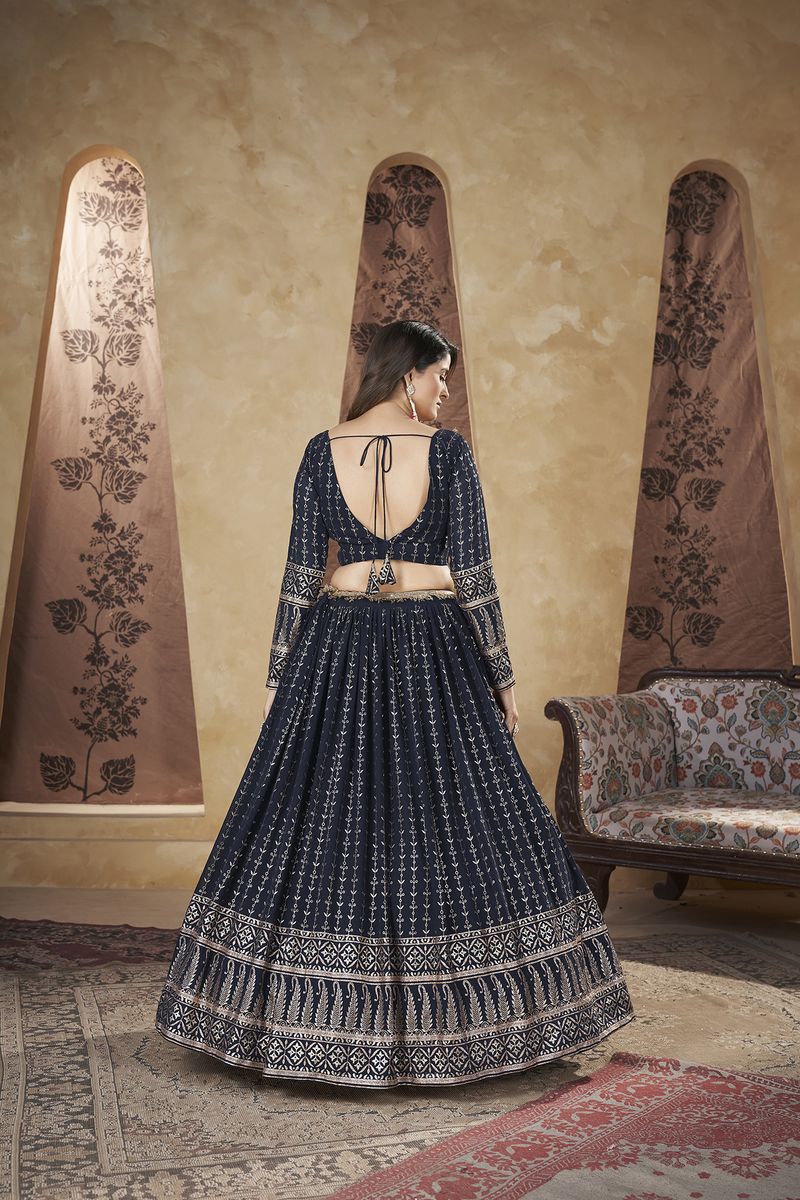 Navy Blue Designer Lehenga Choli With Dupatta For Beautiful Women Collection