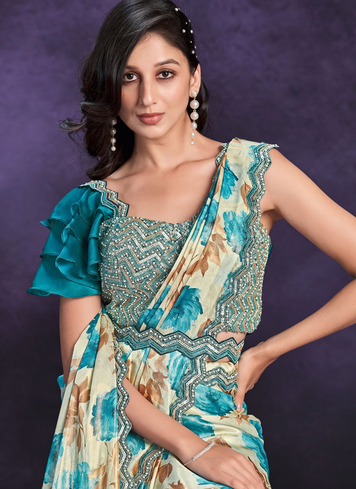 Satin Silk Contemporary Saree In Multi Colour