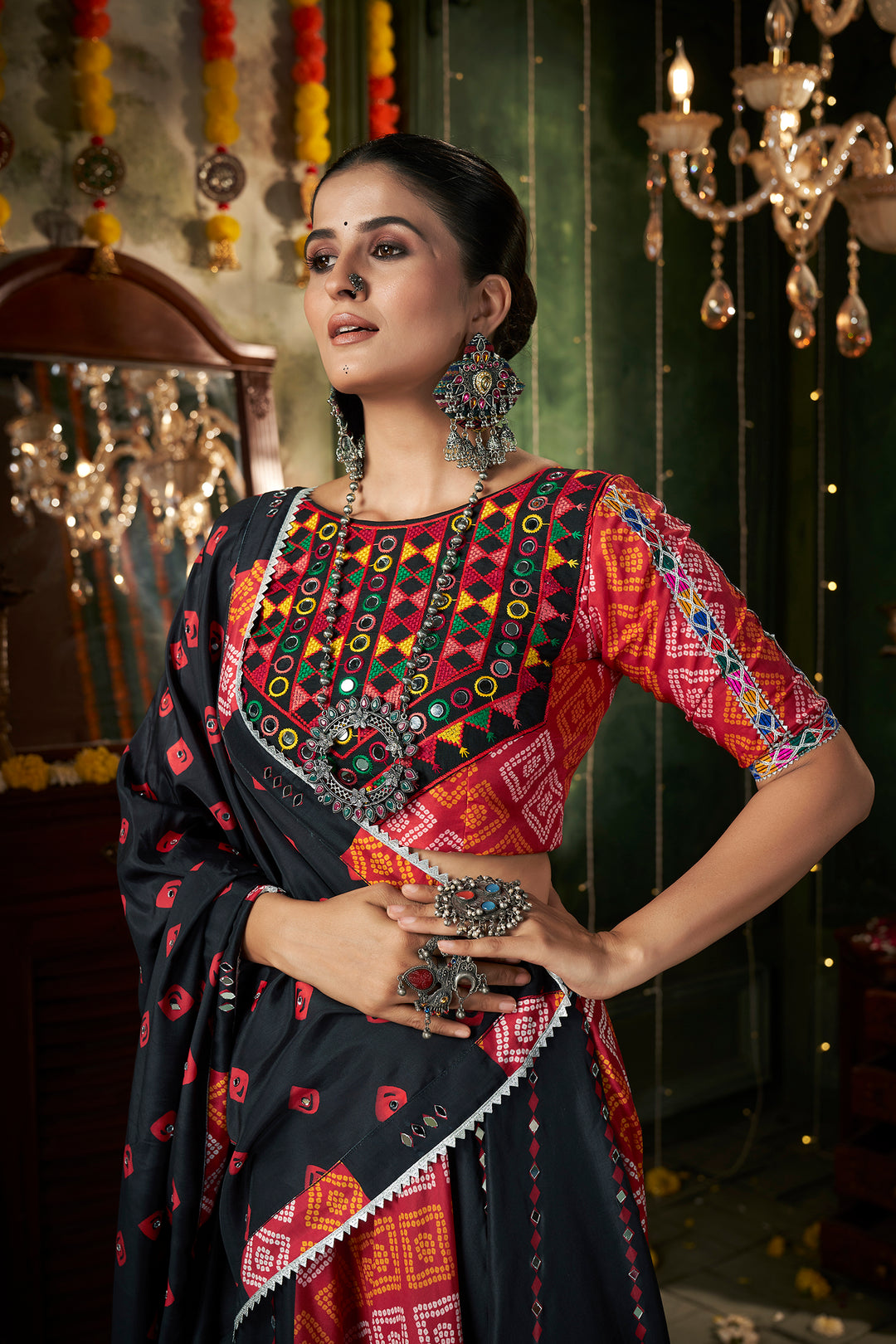 Black And Red Kutchi Embroidered Rajwadi Chaniya Choli