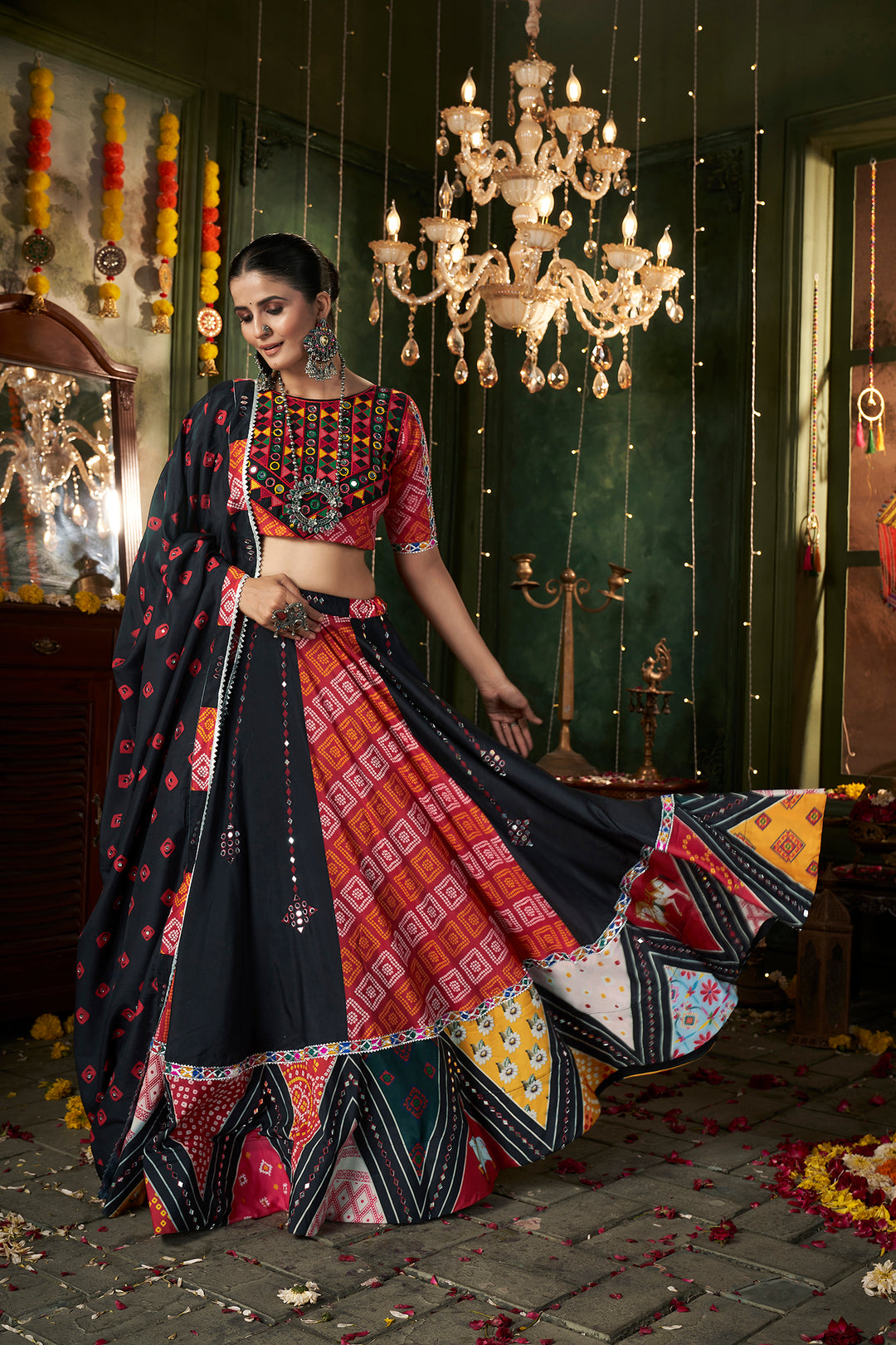 Black And Red Kutchi Embroidered Rajwadi Chaniya Choli