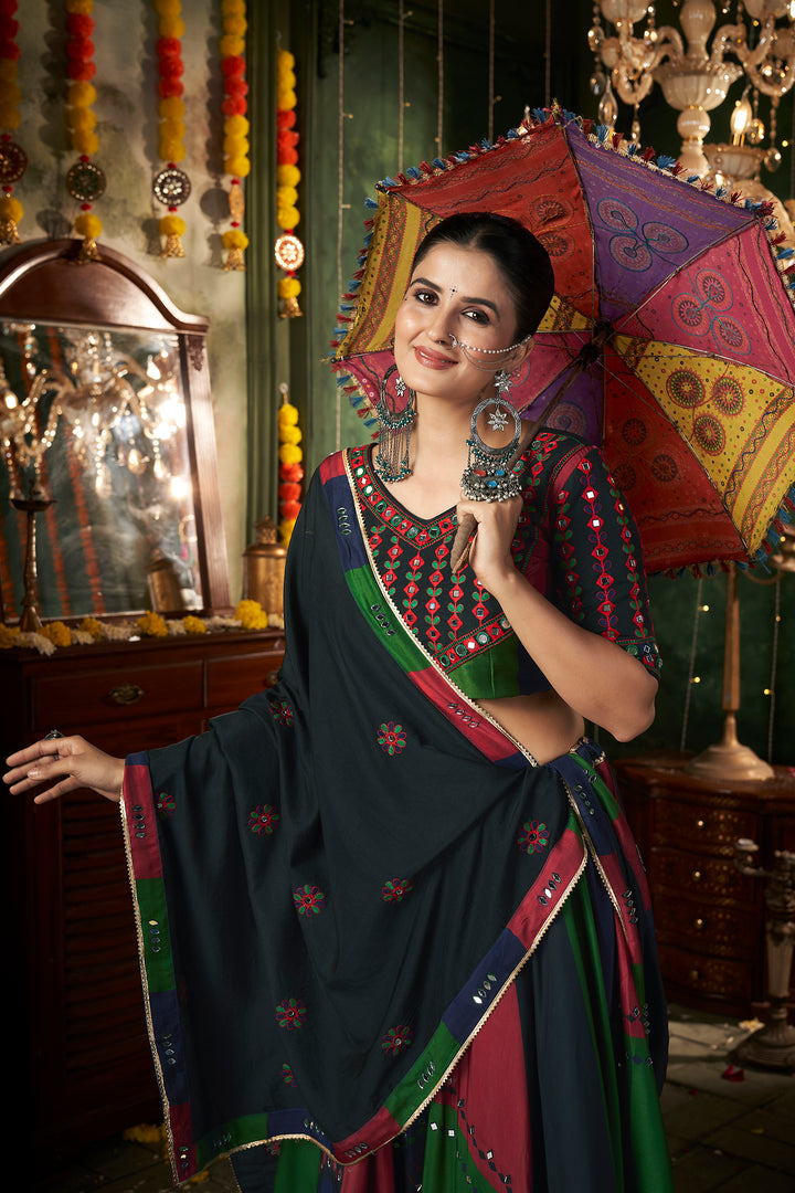 Navy Blue Multicolored Kutchi Embroidered Rajwadi Chaniya Choli