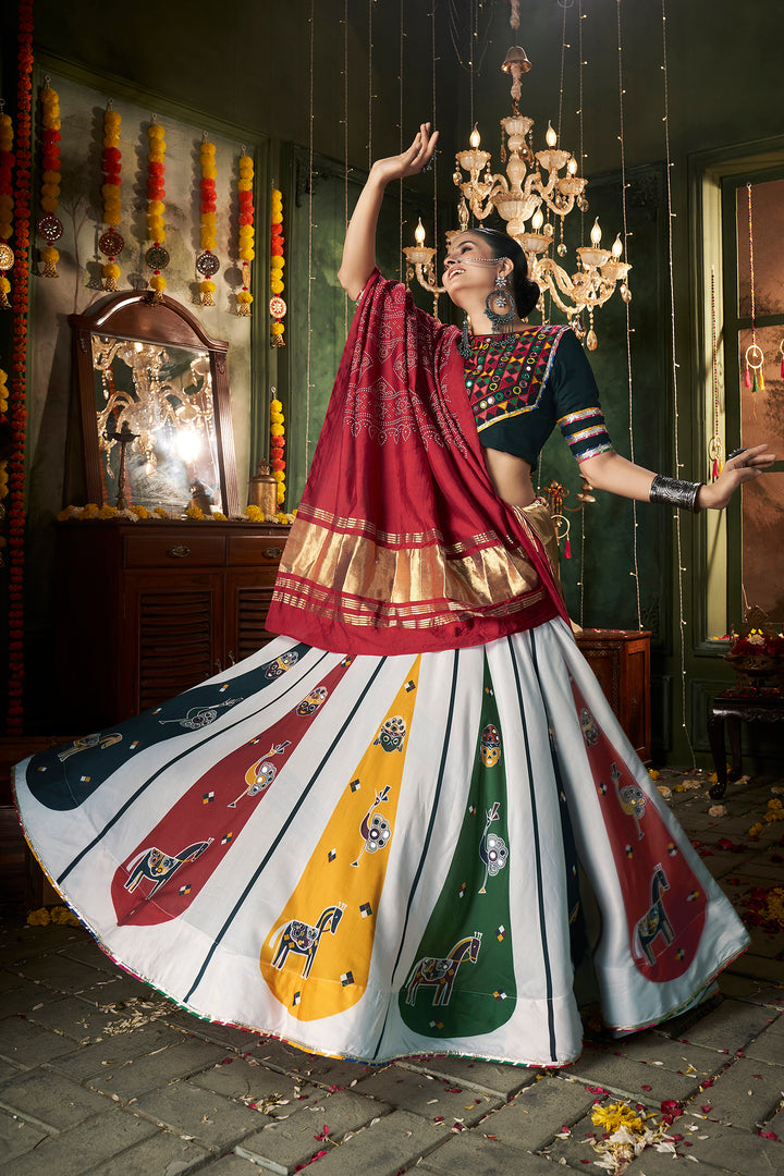 White And Black Kutchi Embroidered Rajwadi Chaniya Choli