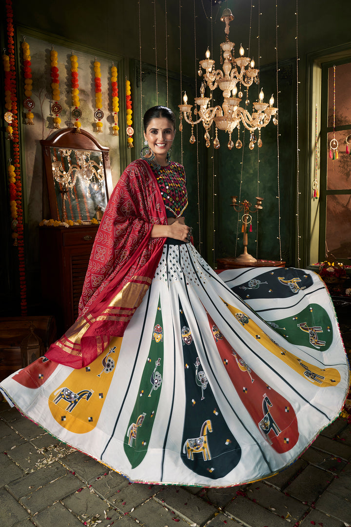 White And Black Kutchi Embroidered Rajwadi Chaniya Choli