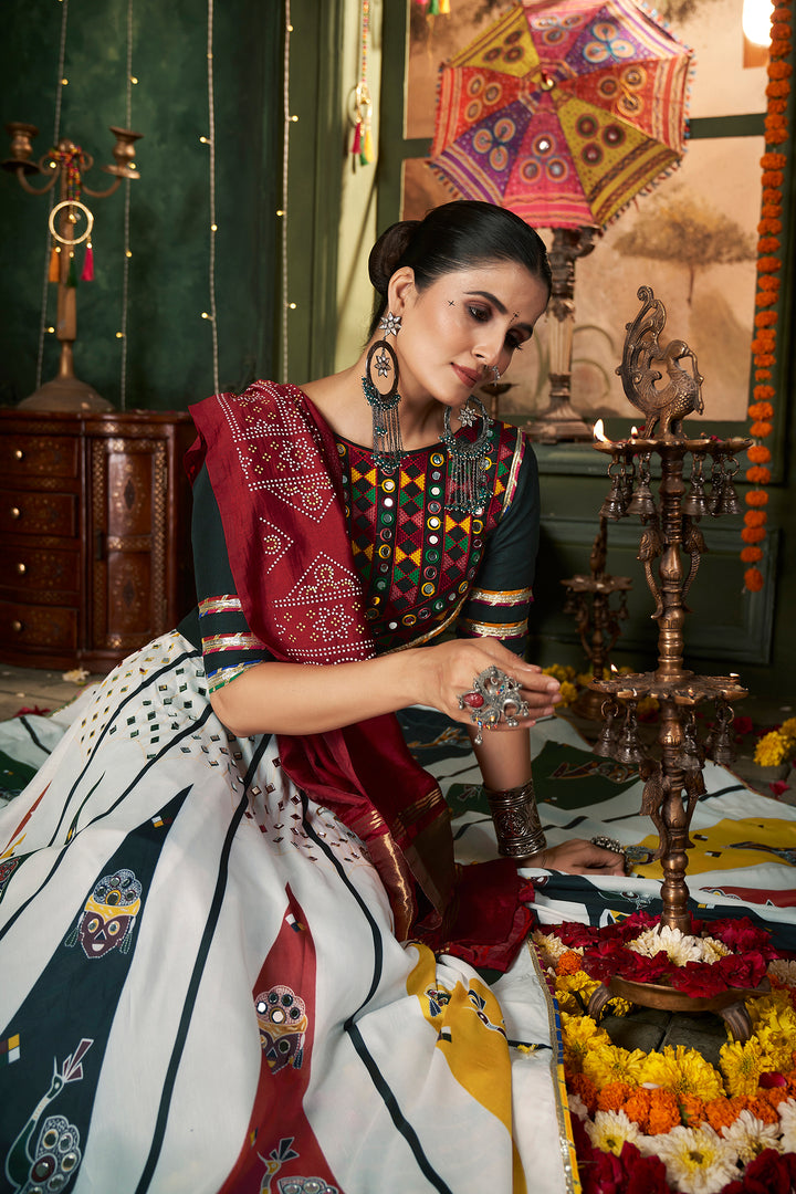 White And Black Kutchi Embroidered Rajwadi Chaniya Choli