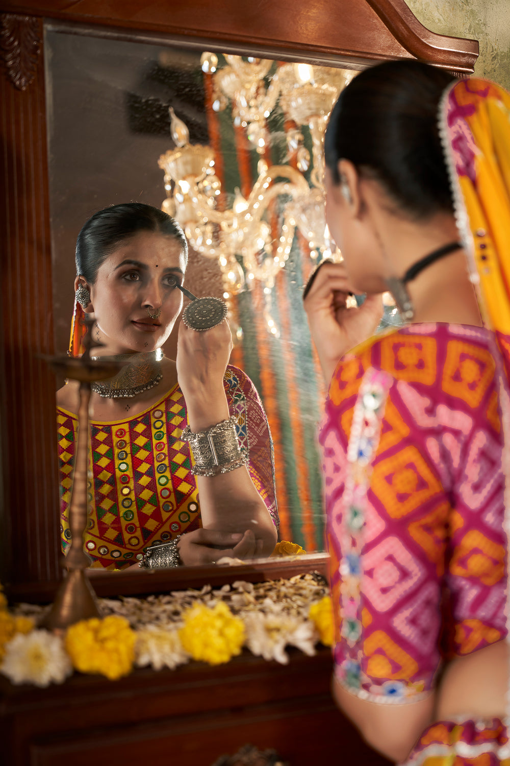  Traditional Indian Chaniya Choli with Vibrant Yellow and Pink Colors and Handcrafted Embroidery