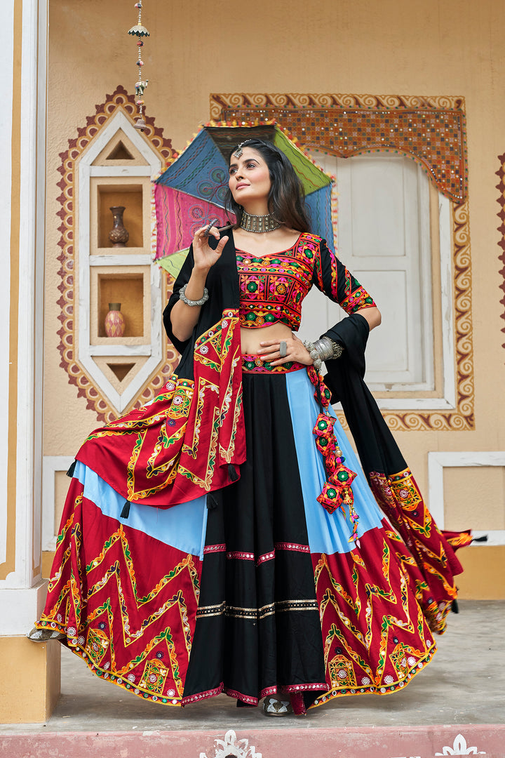 Sky viscose rayon printed embroidery with mirror work Lehenga Choli