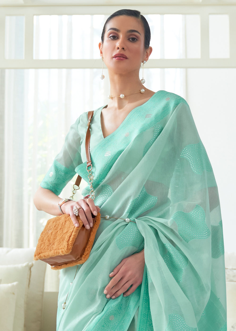 Shades Of Blue Lucknowi Chikankari Weaving Silk Saree - qivii