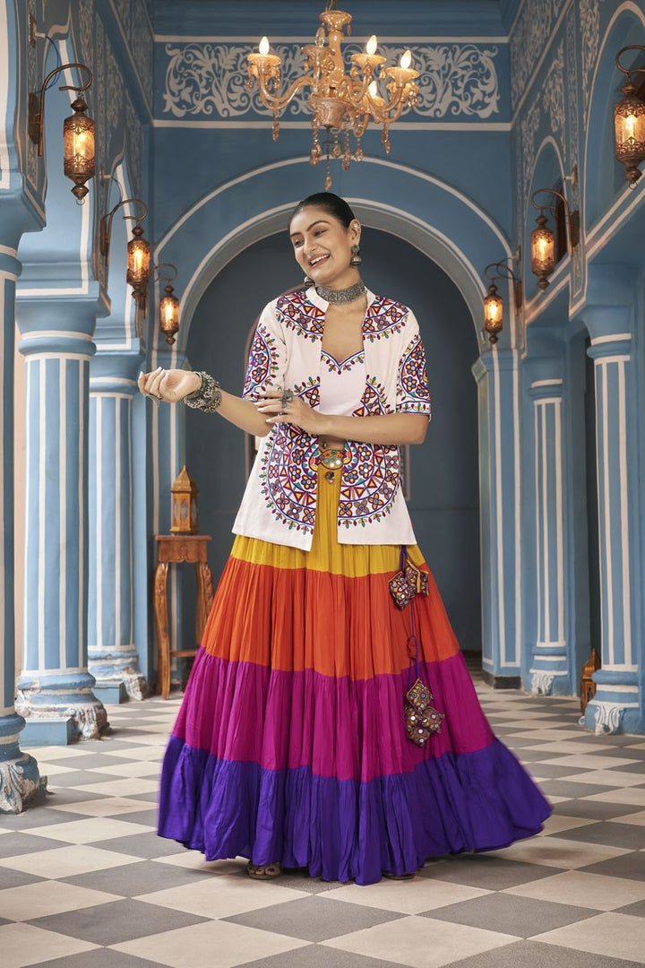 Multi Color Viscose Rayon Embroidered Waist belt and Latkan Lehenga