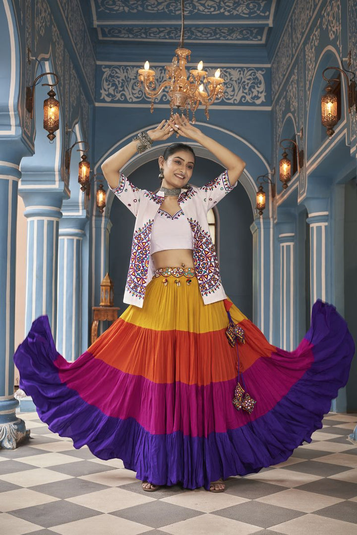 Multi Color Viscose Rayon Embroidered Waist belt and Latkan Lehenga