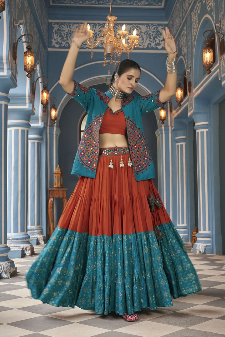 Multi Color Viscose Rayon Embroidered Waist belt and Latkan Lehenga