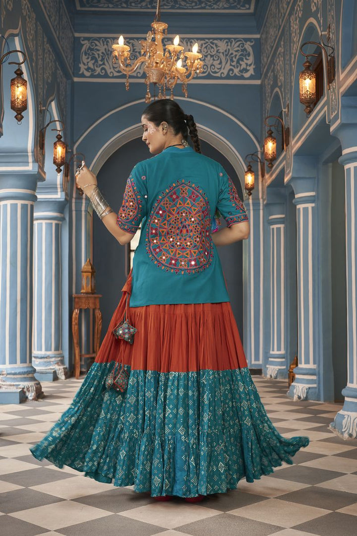 Multi Color Viscose Rayon Embroidered Waist belt and Latkan Lehenga