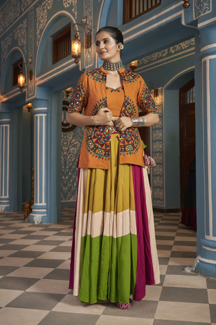 Multi Color Viscose Rayon Embroidered Waist belt and Latkan Lehenga