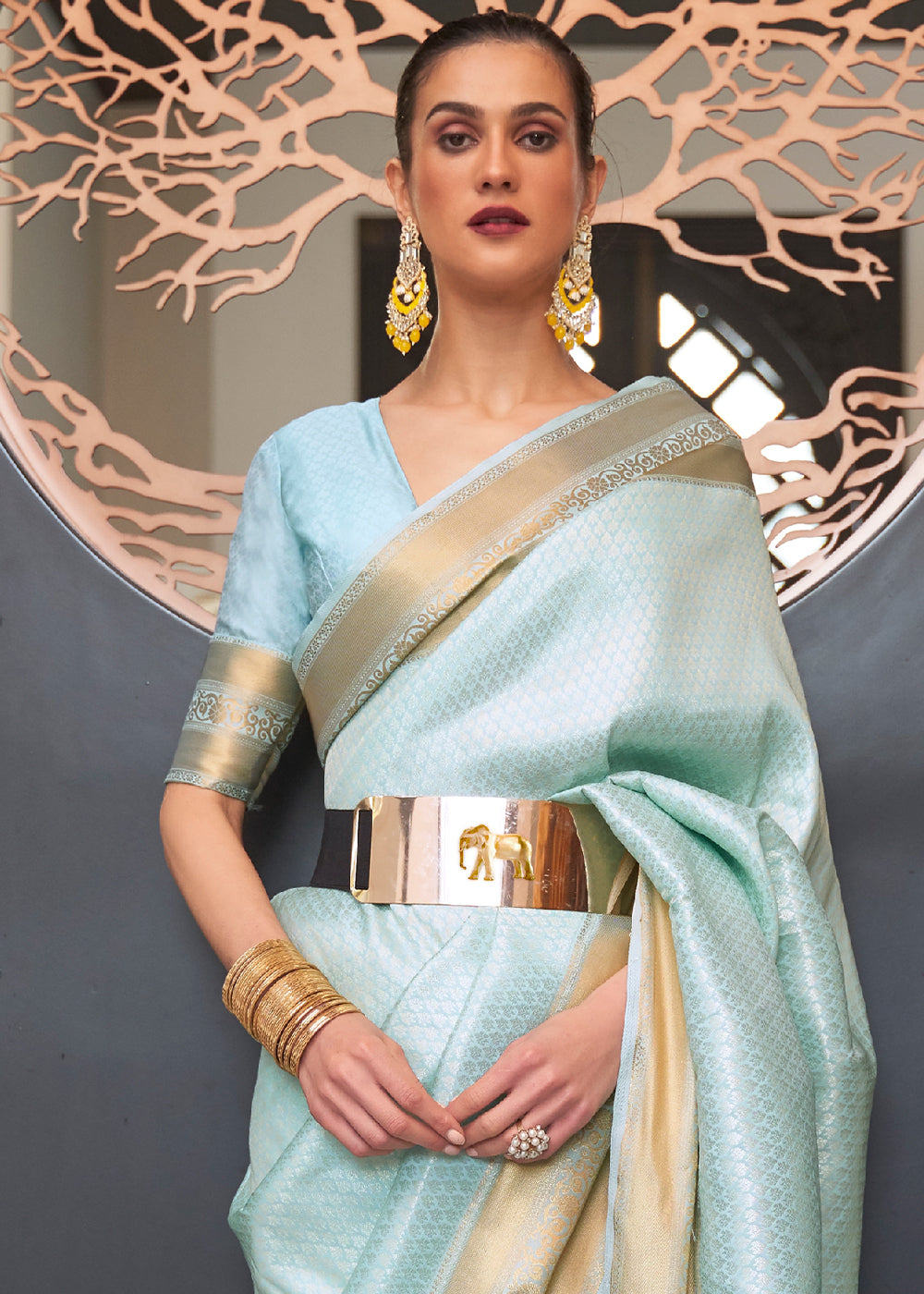 Baby Blue Woven Soft Silk Saree - qivii