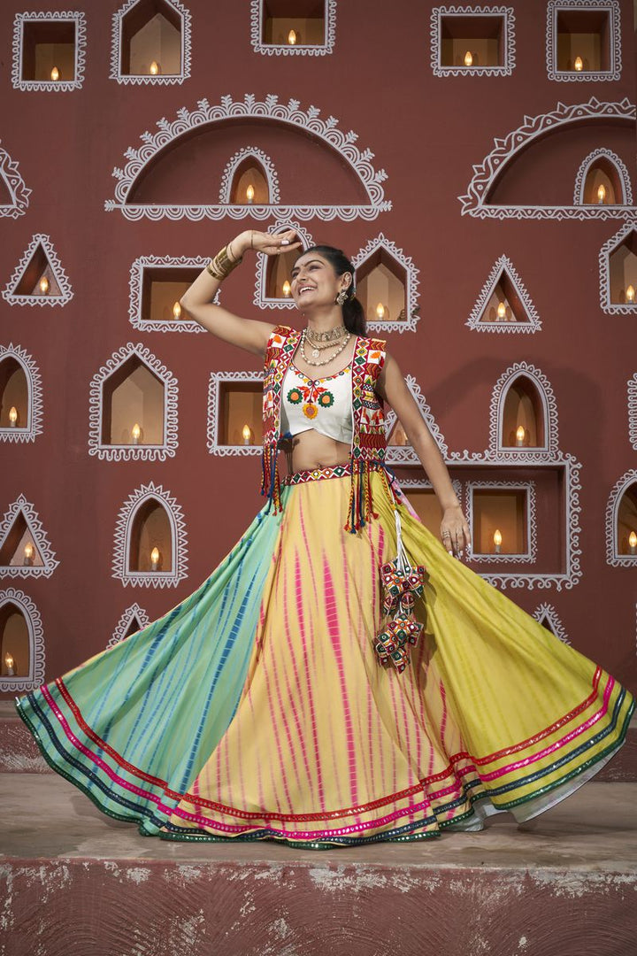 Multi Color Poly Maska Silk Embroidered Waist belt and Latkan Lehenga