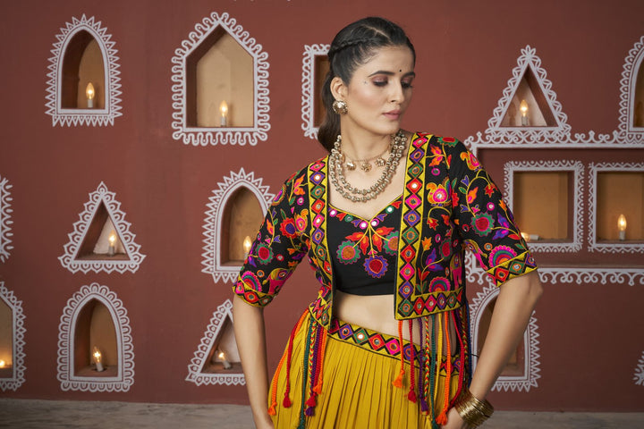 Multi Color Poly Maska Silk Embroidered Waist belt and Latkan Lehenga