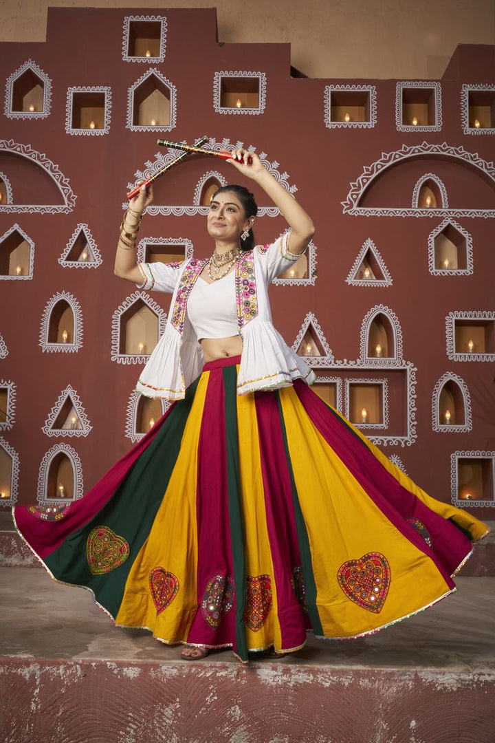 Multi Color Poly Maska Silk Embroidered Waist belt and Latkan Lehenga