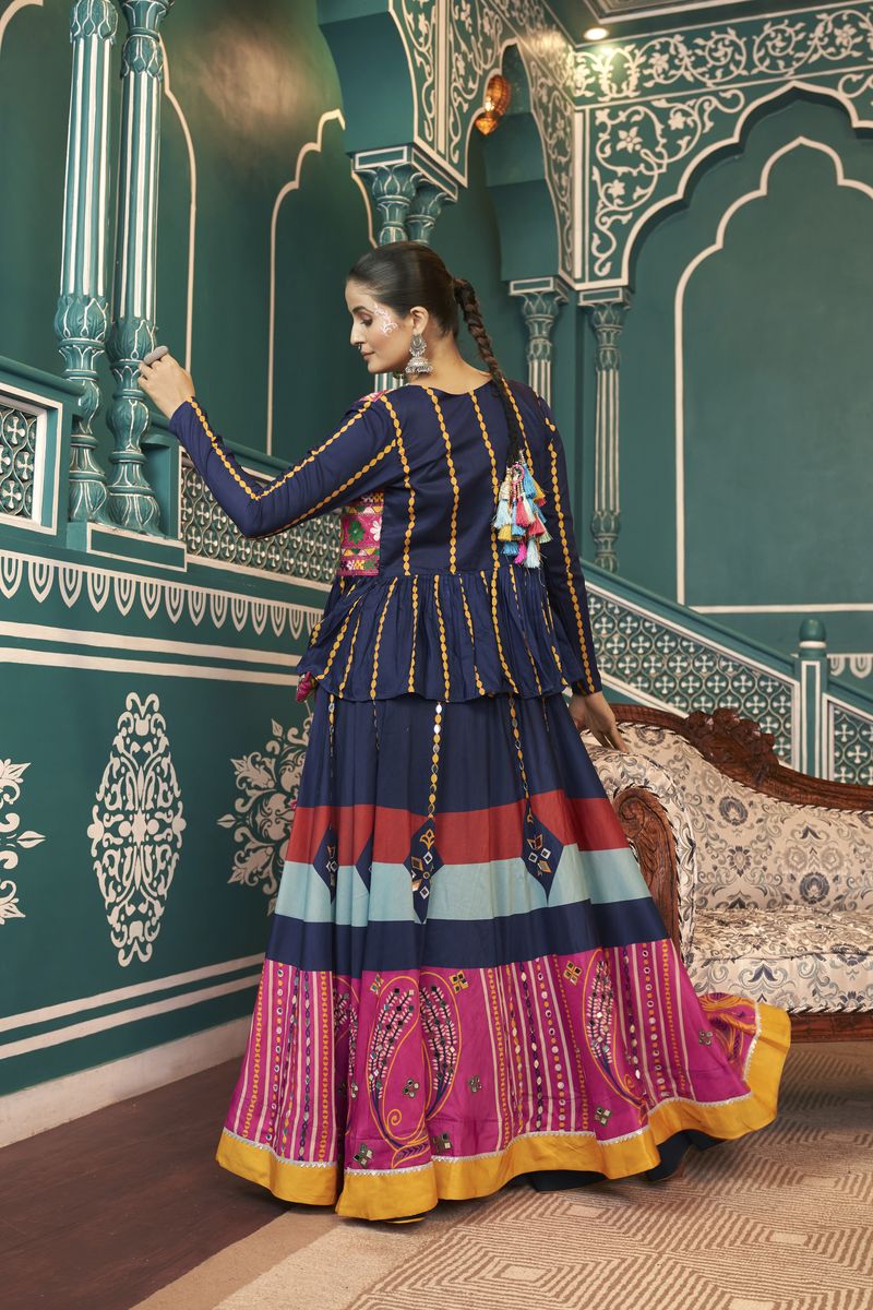  Vibrant and colorful poly maska silk lehenga with stunning mirror work