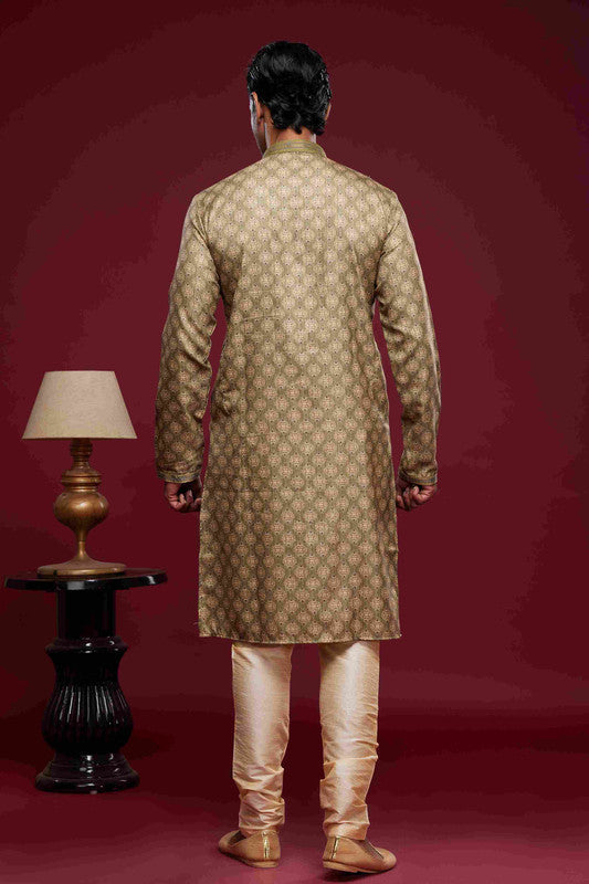 Men's Art Silk Digital Print Pintux Work Kurta Pajama In Light Green Colour