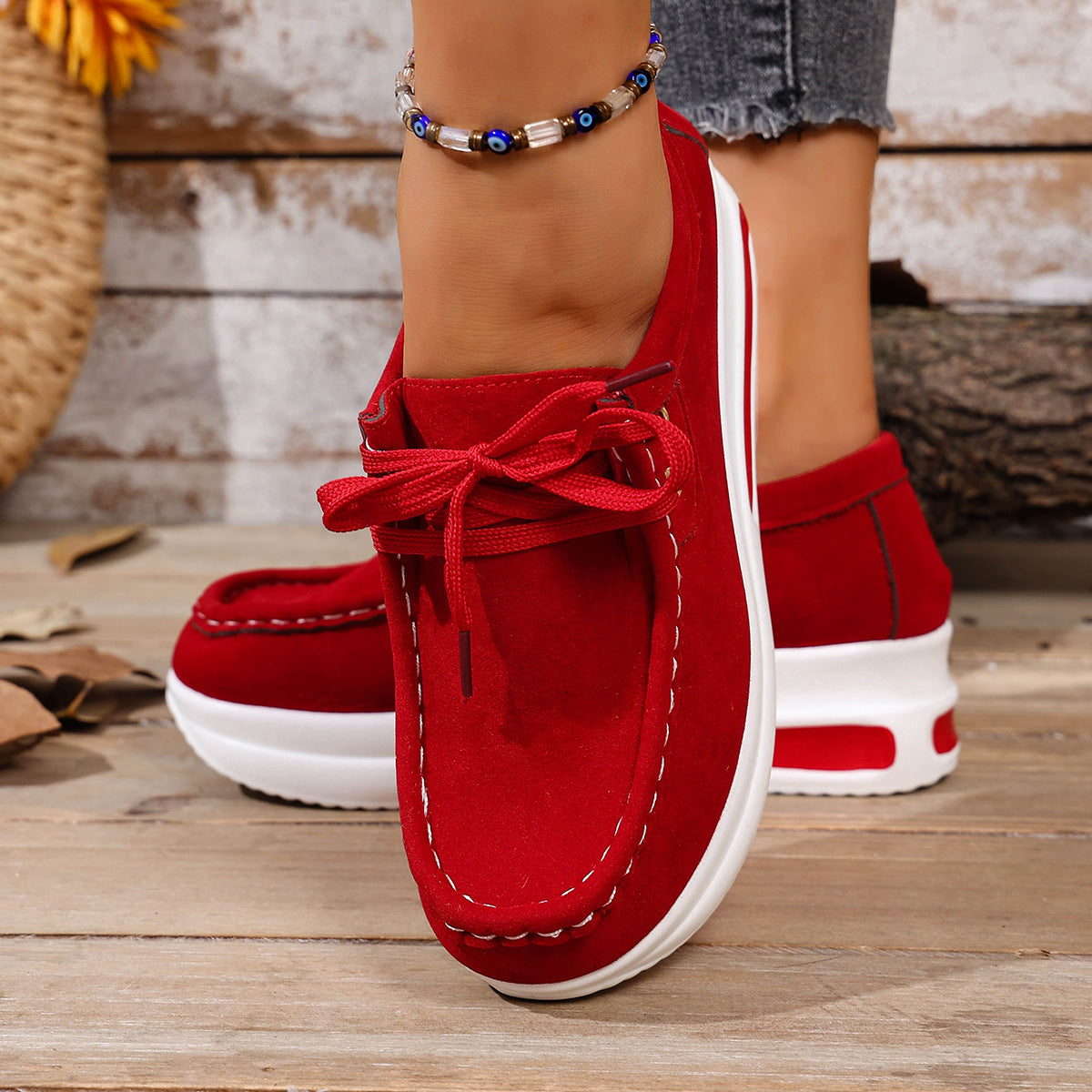 Women's Chunky Sole Lace-Up Loafer - Casual Wedge Heel Shoes (US 5-10.5)