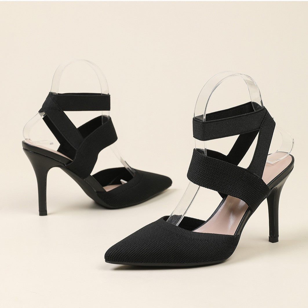 Women’s Amara Fabric Ankle-Strap Stiletto Pumps – Pointed-Toe Hollow Side Elegant Heels (US 4–10.5)